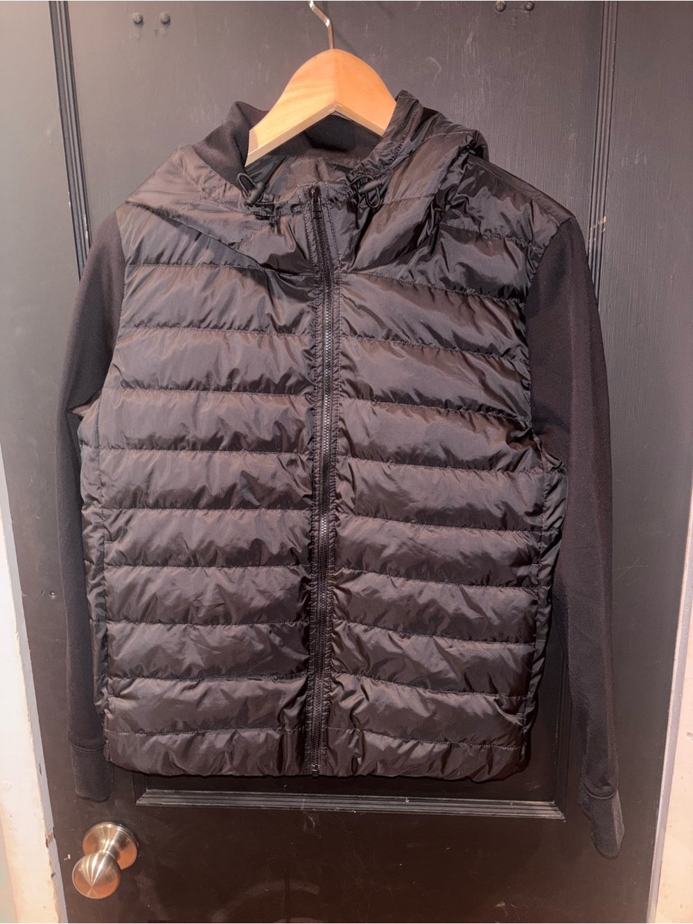 Theory Black Down Puffer Hybrid Hooded Jacket Size M